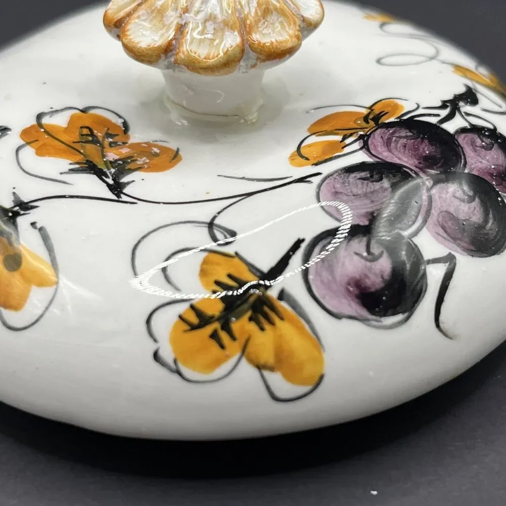 Vtg Italian Apple Shaped Covered Bowl & Saucer Hand Painted Mid-Century
